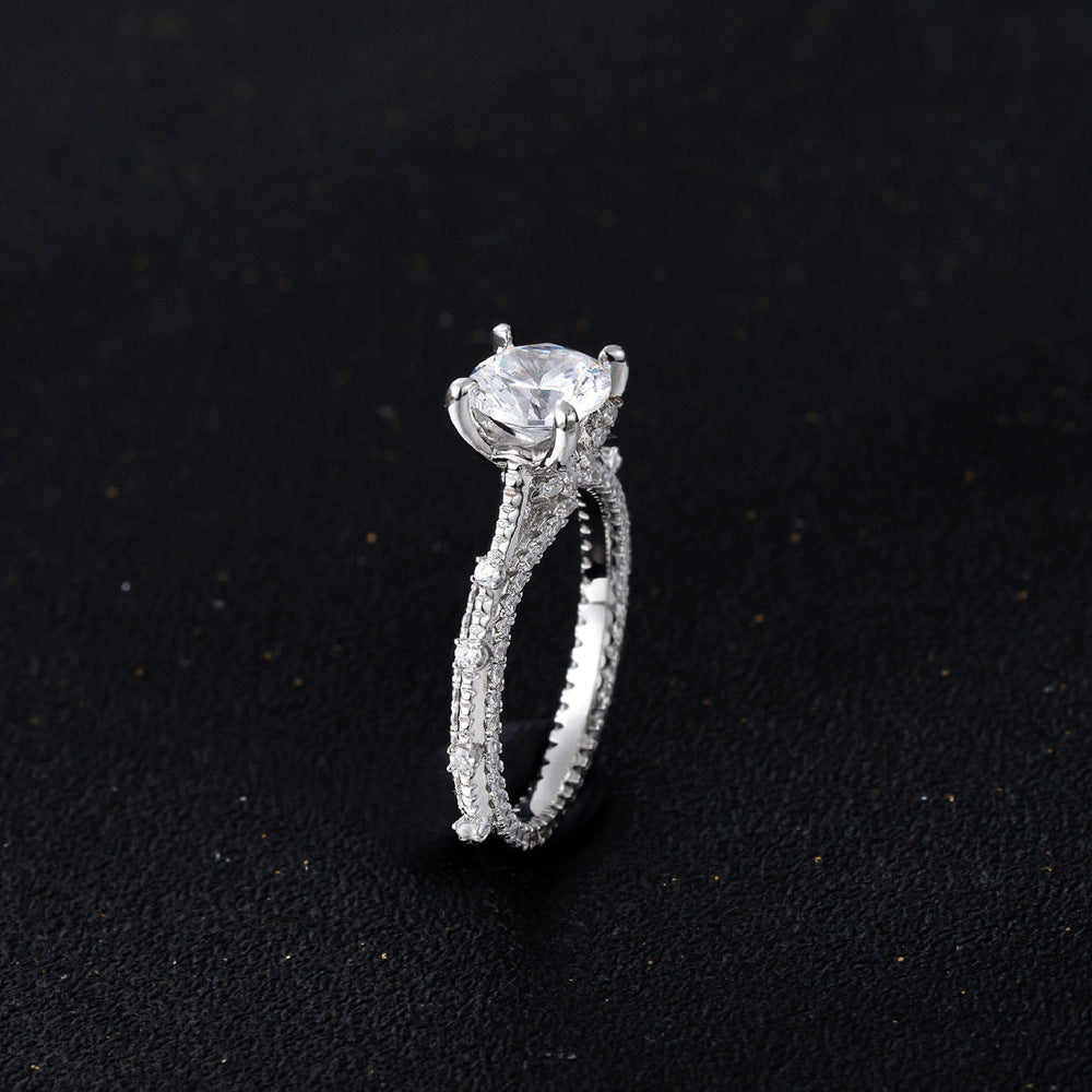 Round Brilliant Cut High Carbon Stone Center Stone Micro 925 Sterling Silver Ring