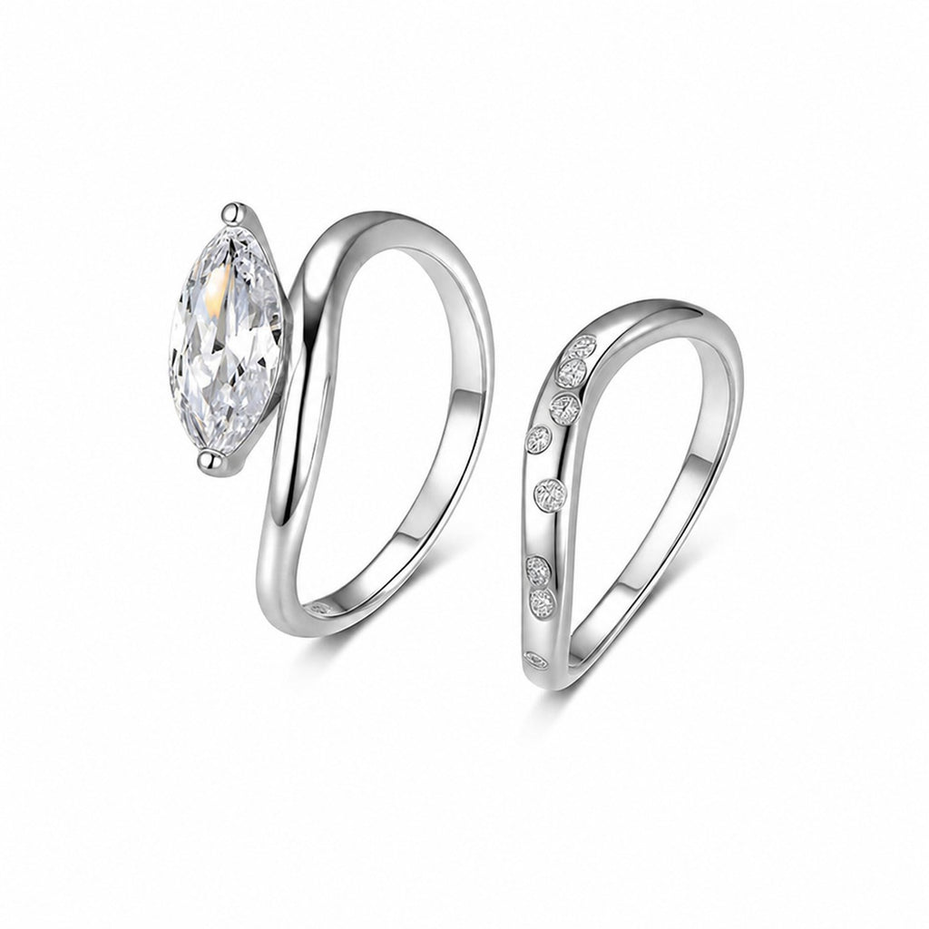 Marquise Moissanite Minimalist And Stylish 925 Sterling Silver Ring Set