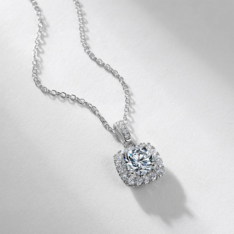 Classic Cushion Halo  With Red Lab Created Ruby Round Center Stone 925 Sterling Silver Pendant Necklace