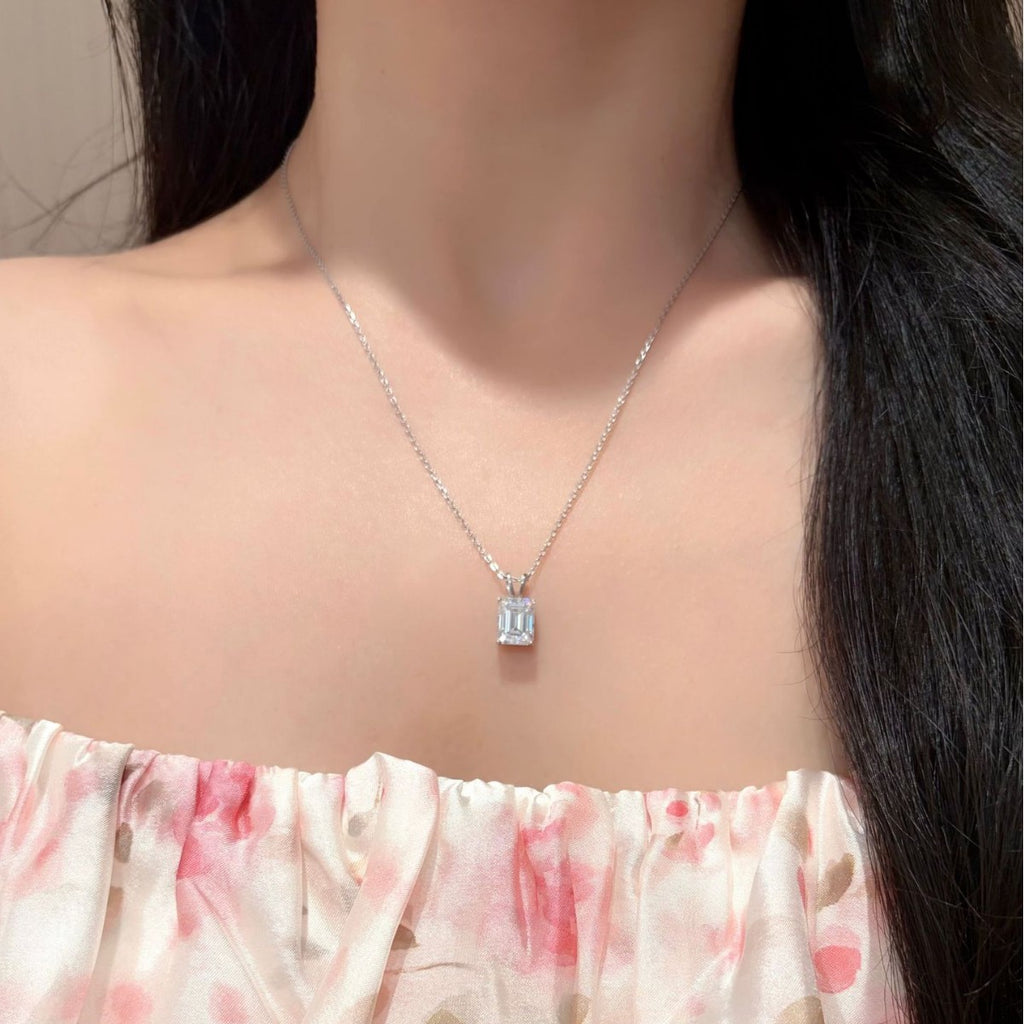 Geometric Emerald Cut Moissanite 925 Sterling Silver Rectangular Necklace