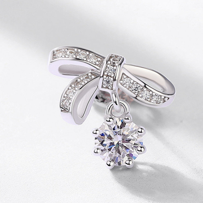 Bow Knot Moissanite Earrings Vintage Fashion 925 Sterling Silver Stud Drop Earrings