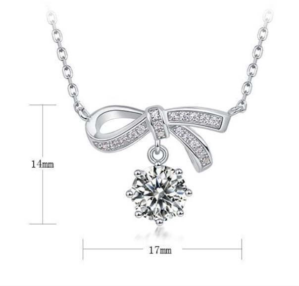 Bowknot Ribbon 925 Silver Moissanite Pendant With Round Dangle Center Stone Necklace