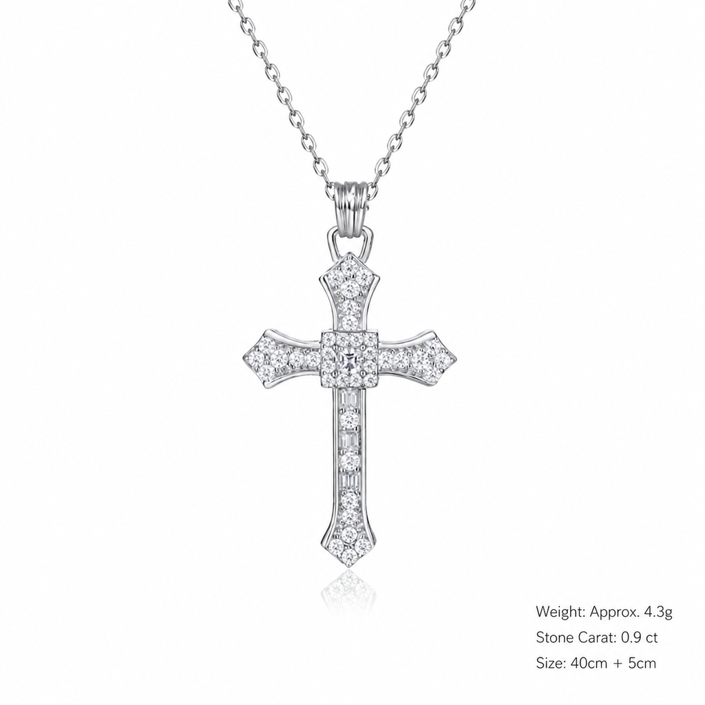 Vintage Cross Moissanite  925 Sterling Silver  Necklace
