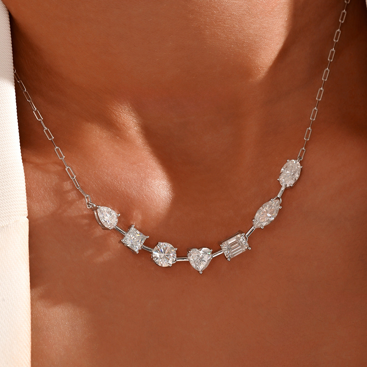 Mocanite Geometric Heart-Shaped Mixed-Cut 925 Sterling Silver Necklace