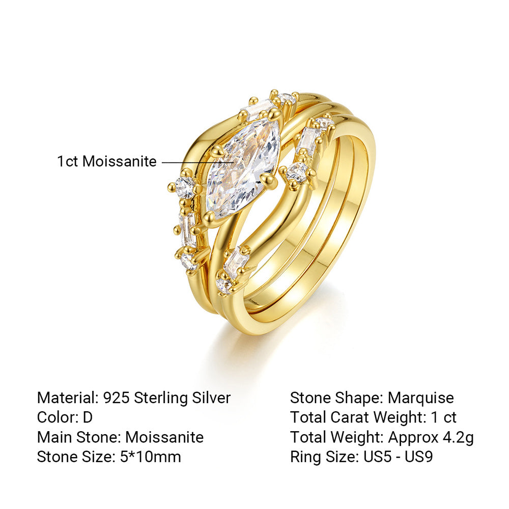 Luxury Oval Shaped Moissanite and 925 Sterling Silver Ring Set