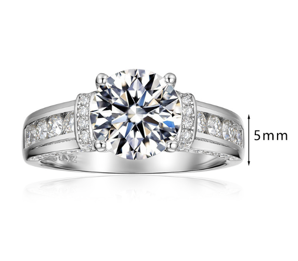 Round D Color Moissanite 925 Sterling Silver Four Prong Ring