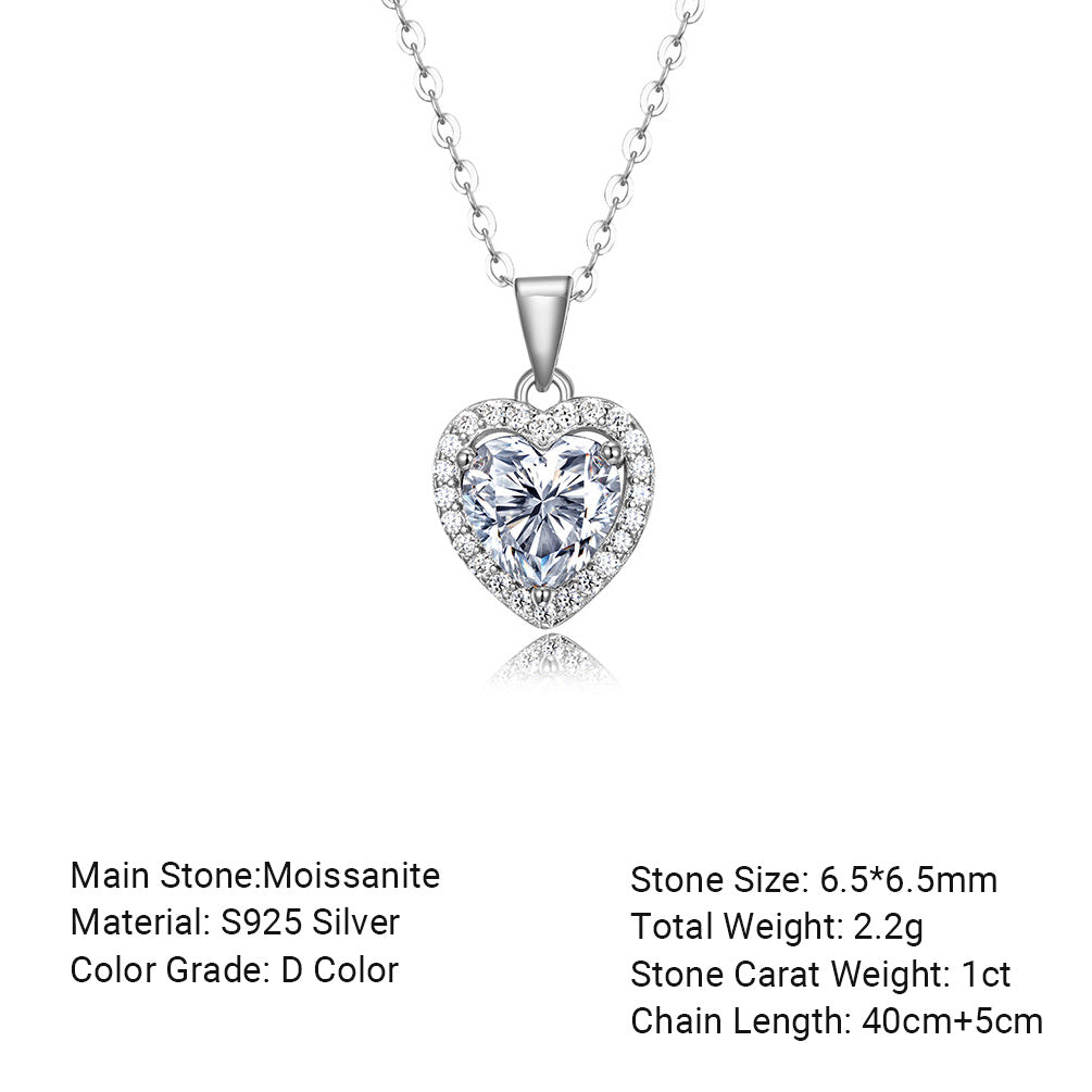 Round Halo White Moissanite 925 Sterling Silver Pendant Necklace