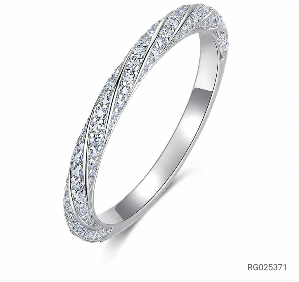 Moissanite Wave Stackable Thin Band  925 Sterling Silver Ring