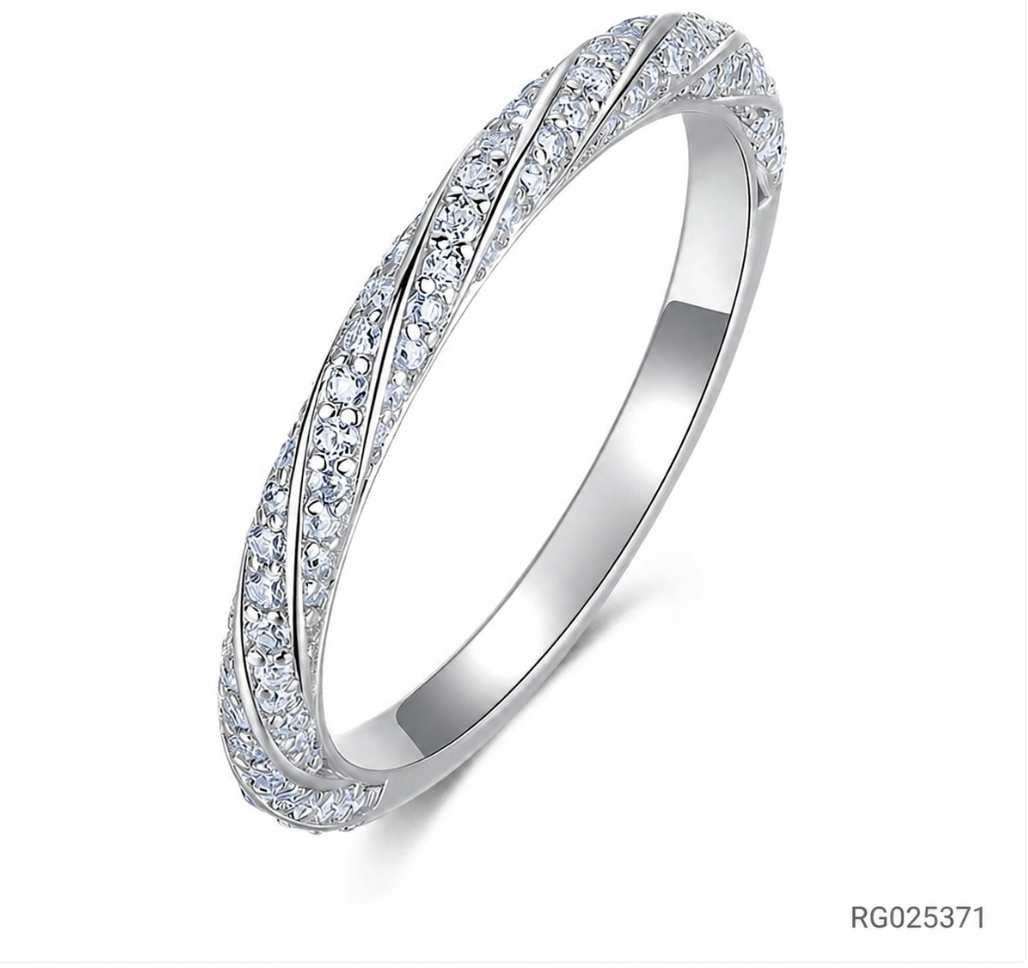 Moissanite Wave Stackable Thin Band  925 Sterling Silver Ring