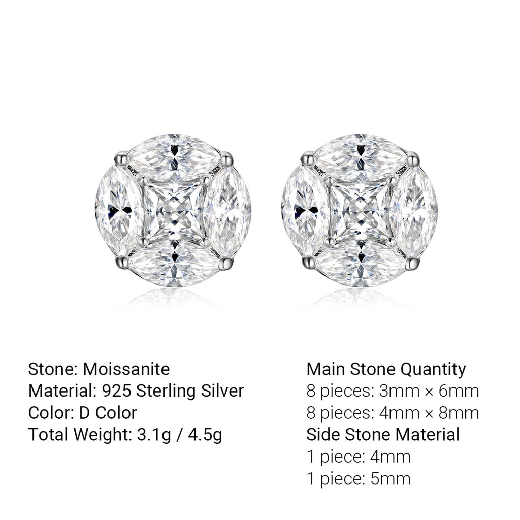 Round Full Set Marquise Cut Versatile  925 Sterling Silver Earrings