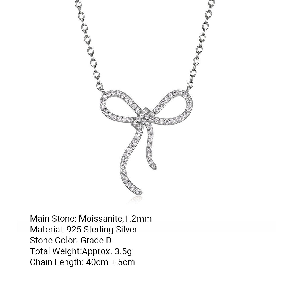 Mimosa Stone Ribbon Bow High Quality 925 Sterling Silver Necklace