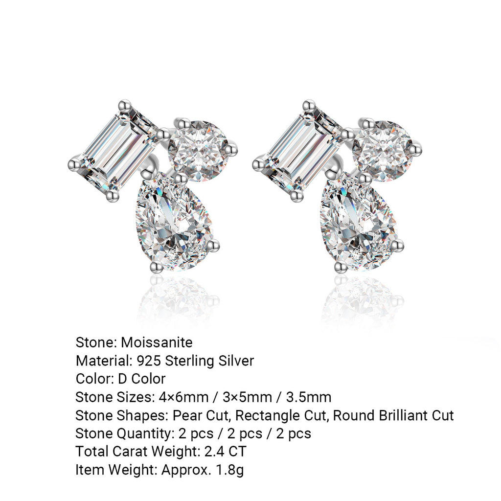 Asymmetrical Design  Moissanite 925 Sterling Silver Stud Earrings