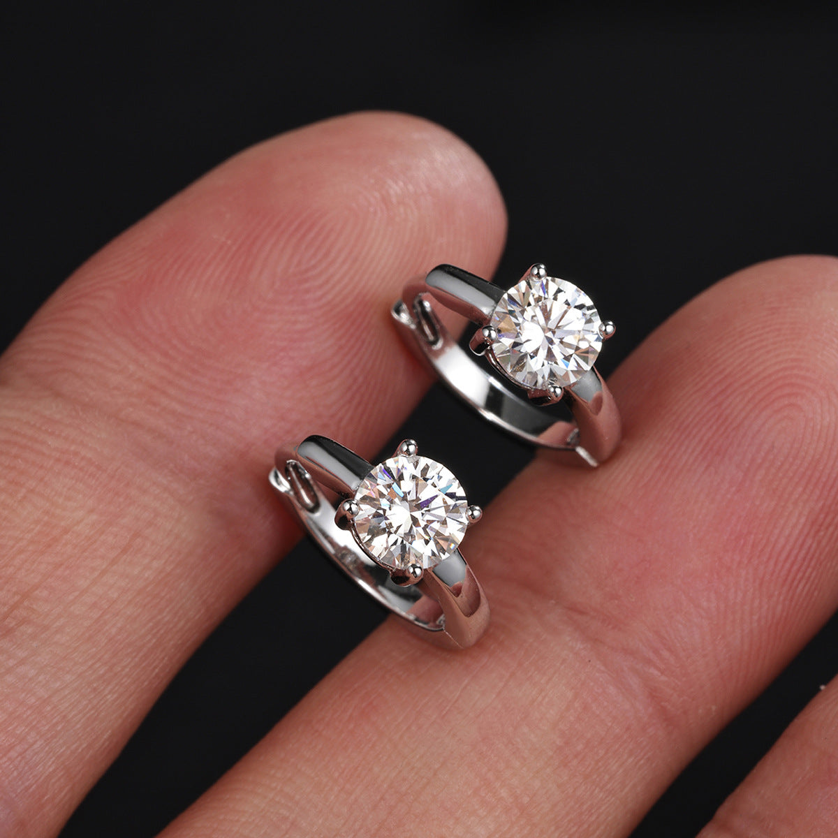 Women’s Moissanite Four-Prong Round Hoop Earrings  925 Sterling Silver Earrings