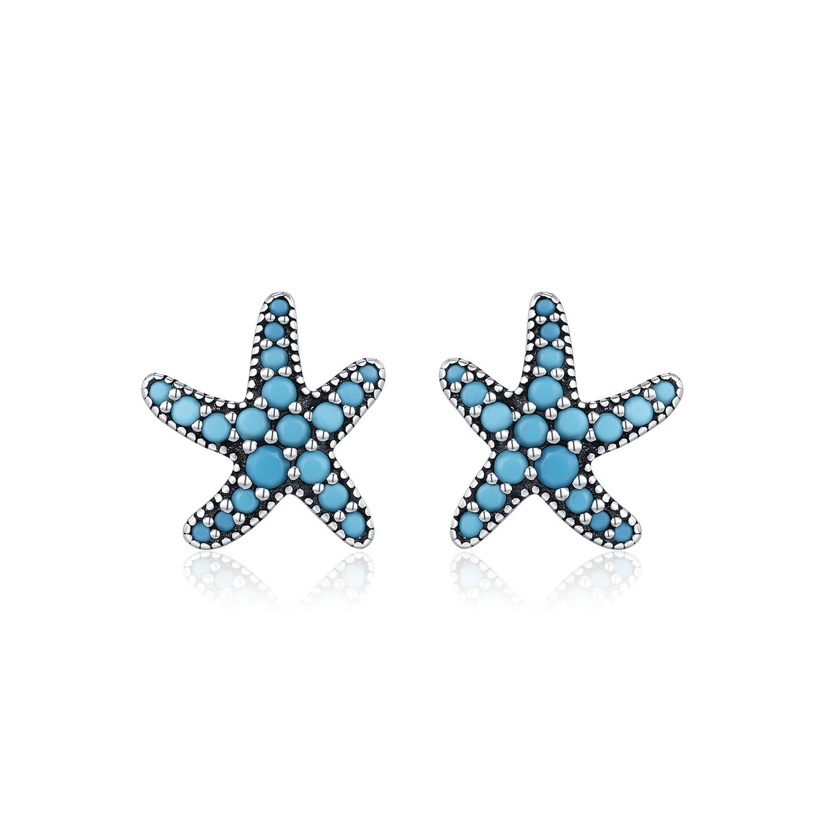 Retro Star Shaped Synthetic Turquoise 925 Sterling Silver Ocean Earrings