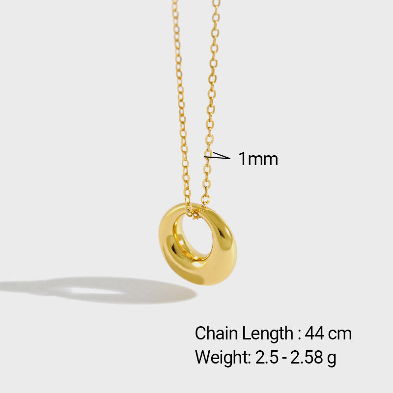 Minimalist Geometric Hollow Round Donut S925 Sterling Silver  Pendant Necklace