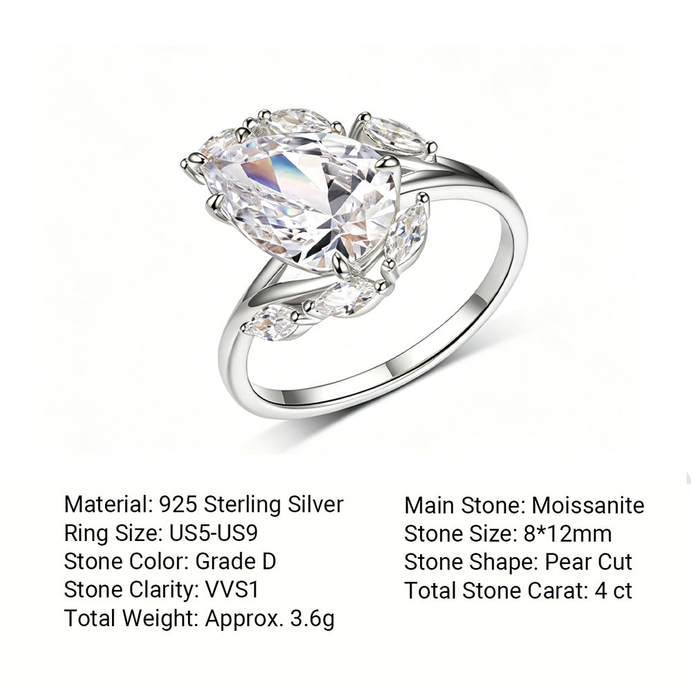 Teardrop Shaped Moissanite Center Stone 925 Sterling Silver Stud Earrings