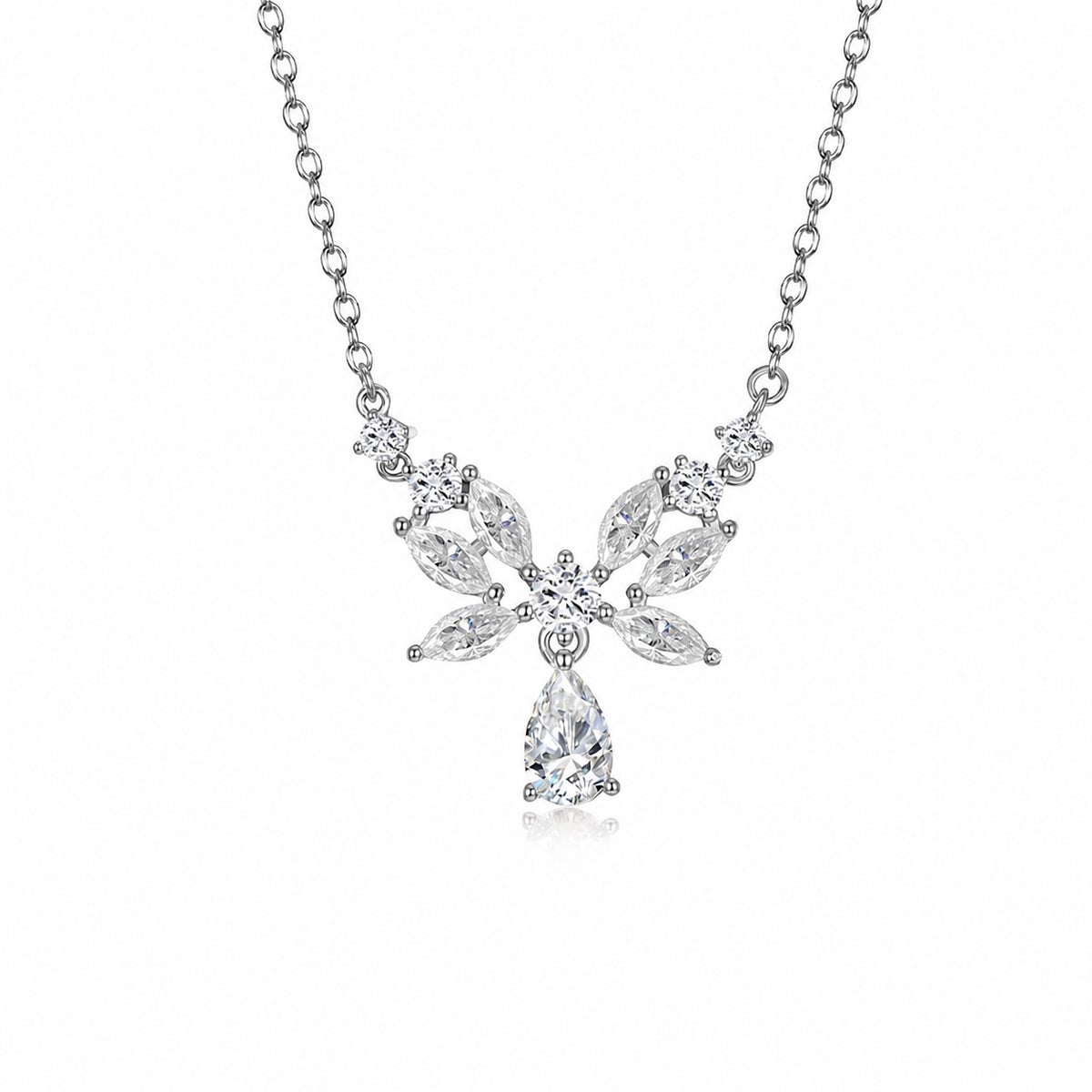 Butterfly Wing Marquise And Pear Cut Moissanite  925 Sterling Silver Pendant Necklace