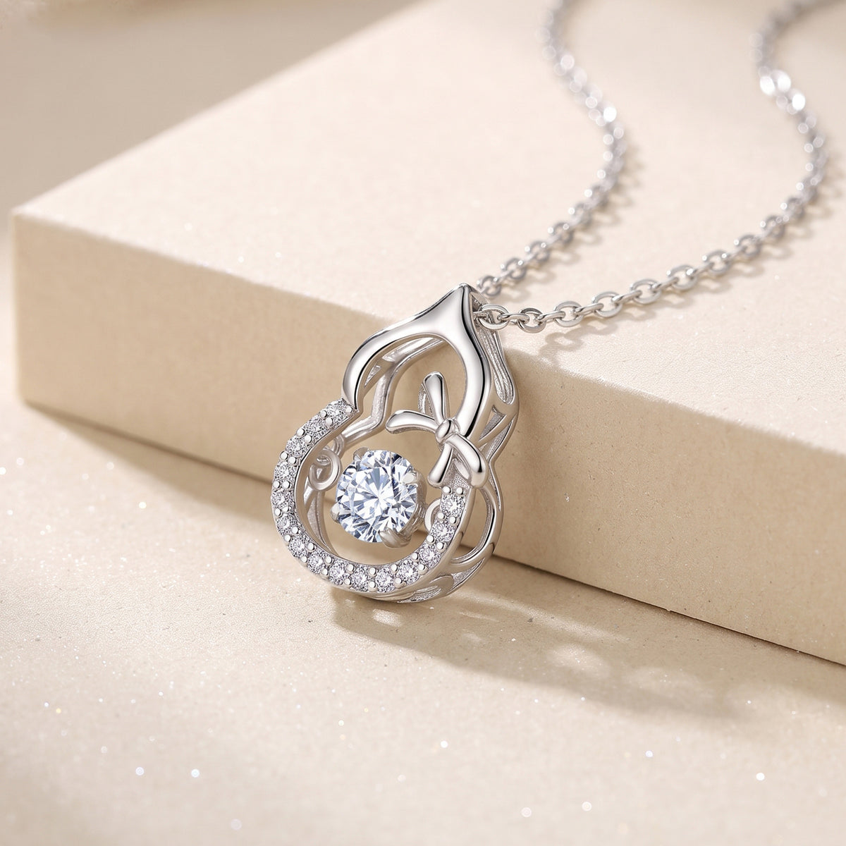 Moissanite Gourd Bow Pendant  Tone 925 Sterling Silver Chain Necklace