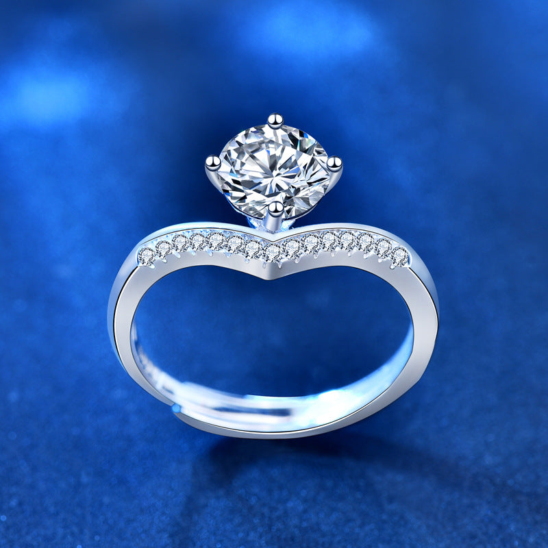 Girl Round Moissanite CZ Princess Crown 925 Sterling Silver Adjustable Ring