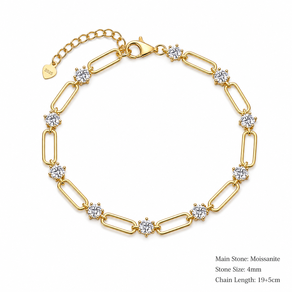 Geometric Round Moissanite 925 Sterling Silver Bracelet