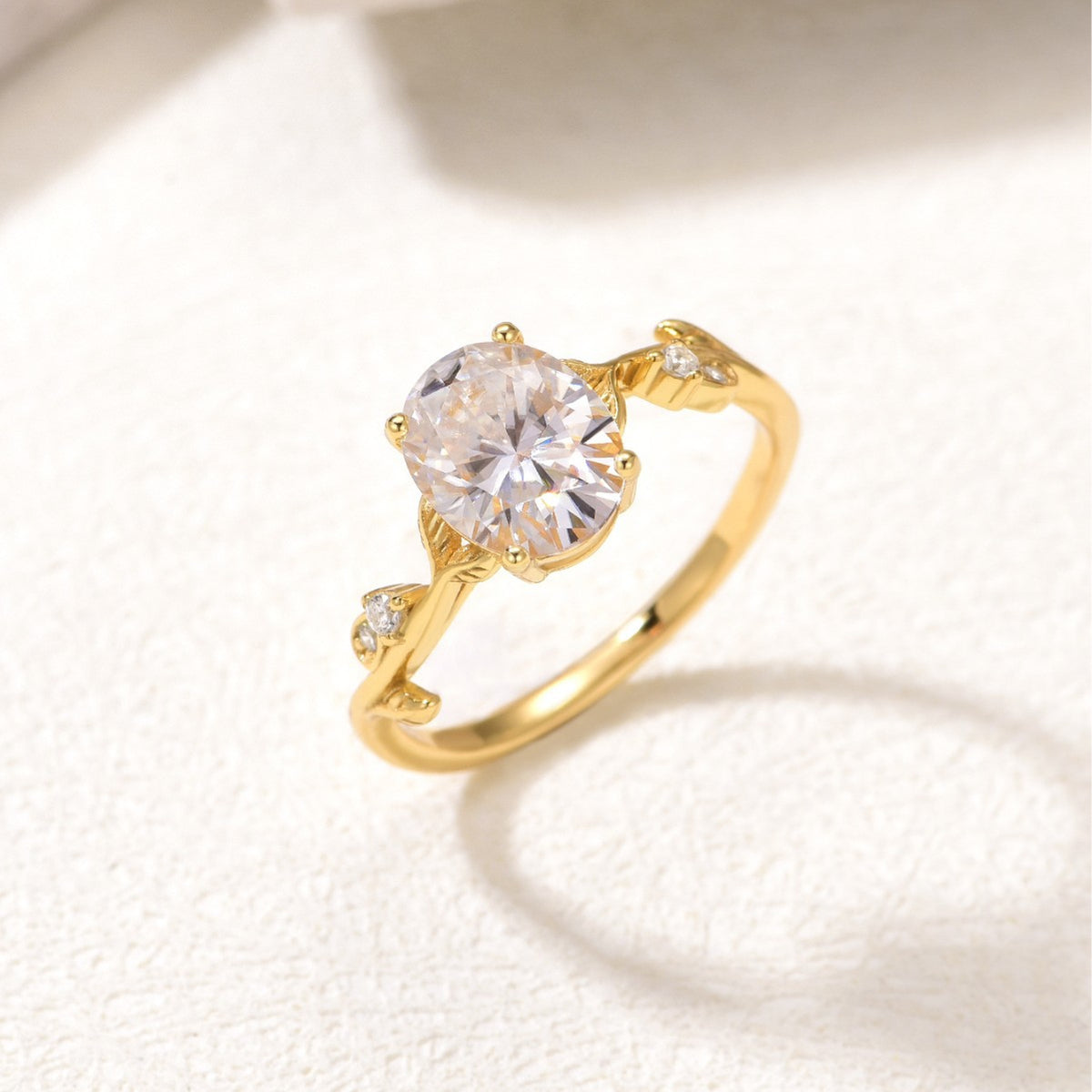 Oval Moissanite Leaf Branch Suburban Design 925 Sterling Silver Ring
