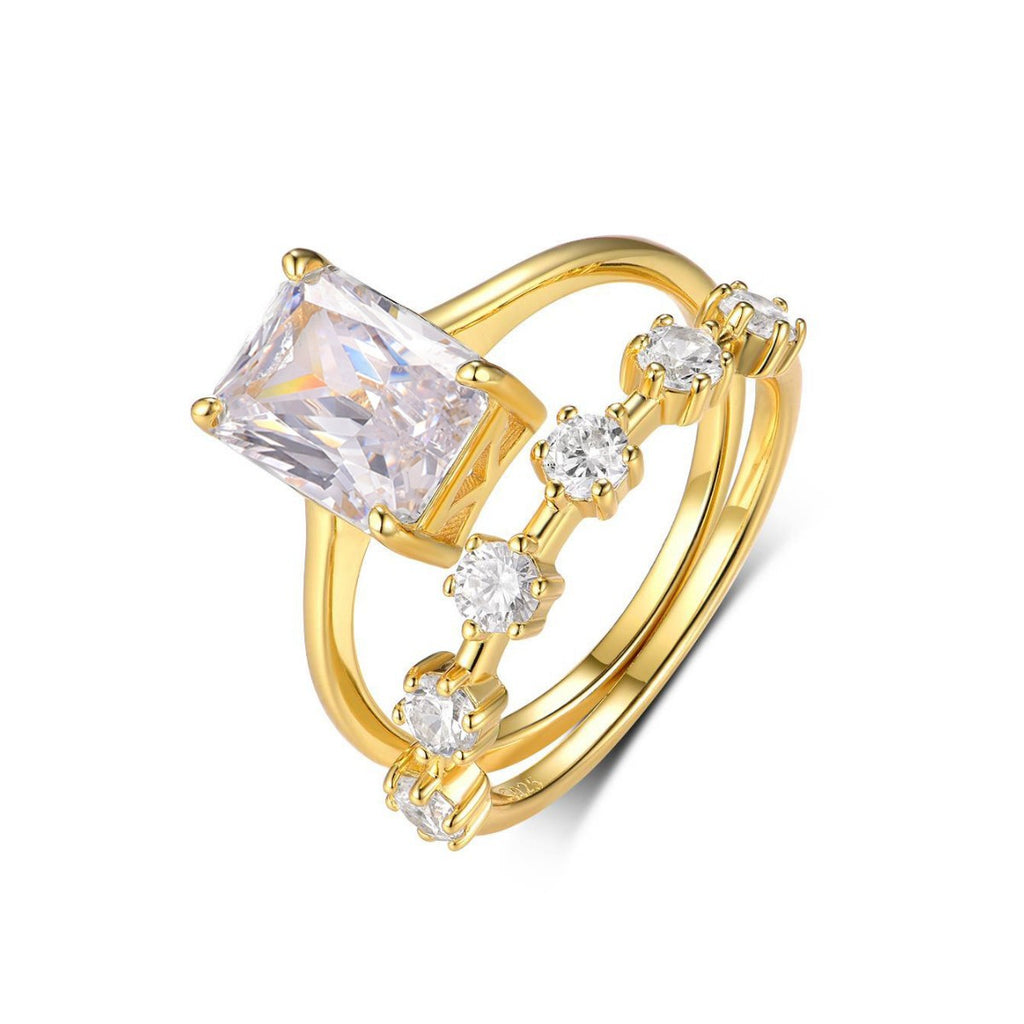 Rectangular Cut Moissanite Stacked-Style Set For Women 925 Sterling Silver Ring