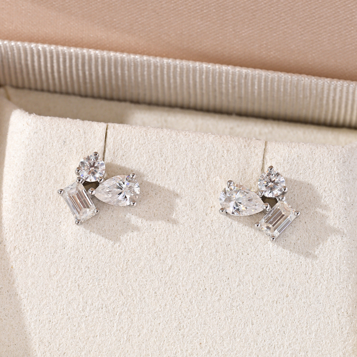 Asymmetrical Design  Moissanite 925 Sterling Silver Stud Earrings