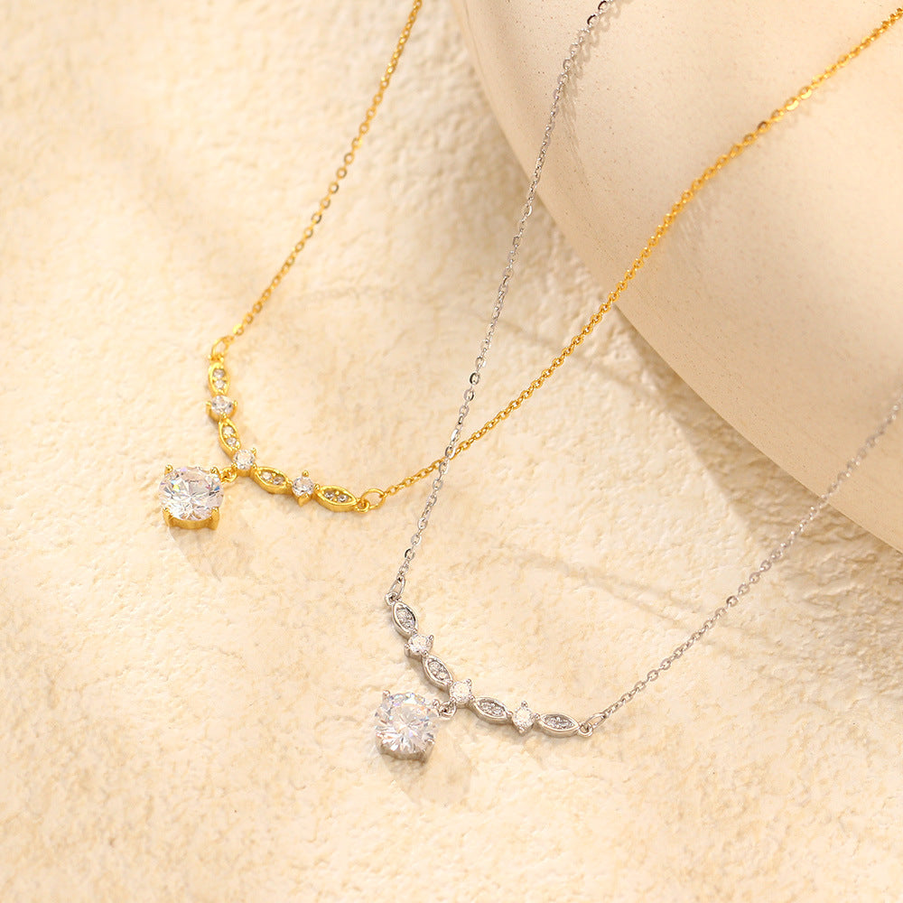 Cubic Zirconia Marquise Link Drop S925 Sterling Silver Clavicle Chain Necklace