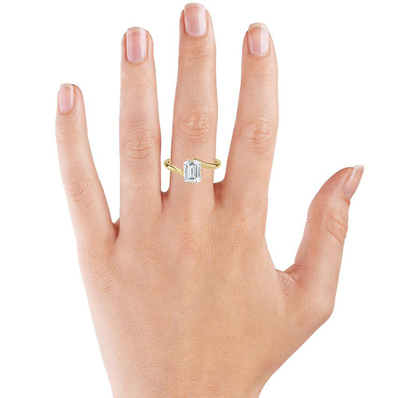Geometric Rectangular Clear Cubic Zirconia 925 Sterling Silver Twisted Band Ring Minimalist Fashion Commuter Elegant Unisex Statement Ring