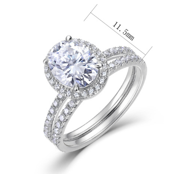 Oval Halo Moissanite  925 Sterling Silver Split Shank Band Ring