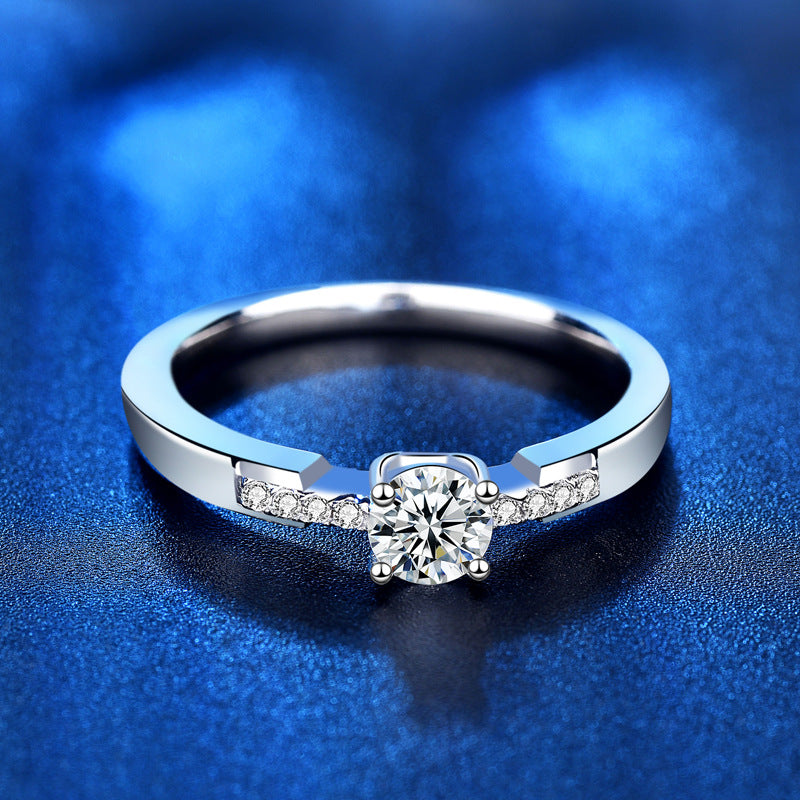 Simple Round Four Claw Moissanite CZ 925 Sterling Silver Ring