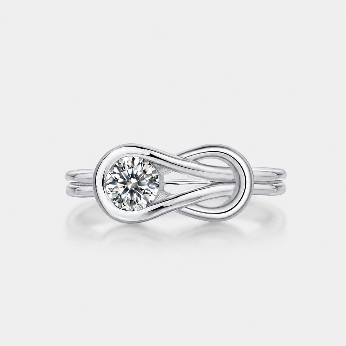 Infinity Loop Geometric Moissanite  925 Sterling Silver Adjustable Open Band Ring