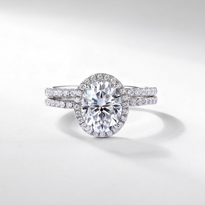 Oval Halo Moissanite  925 Sterling Silver Split Shank Band Ring