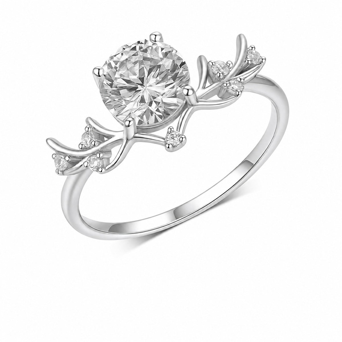 Moissanite Vine Branch Leaf Round Solitaire S925 Sterling Silver Ring