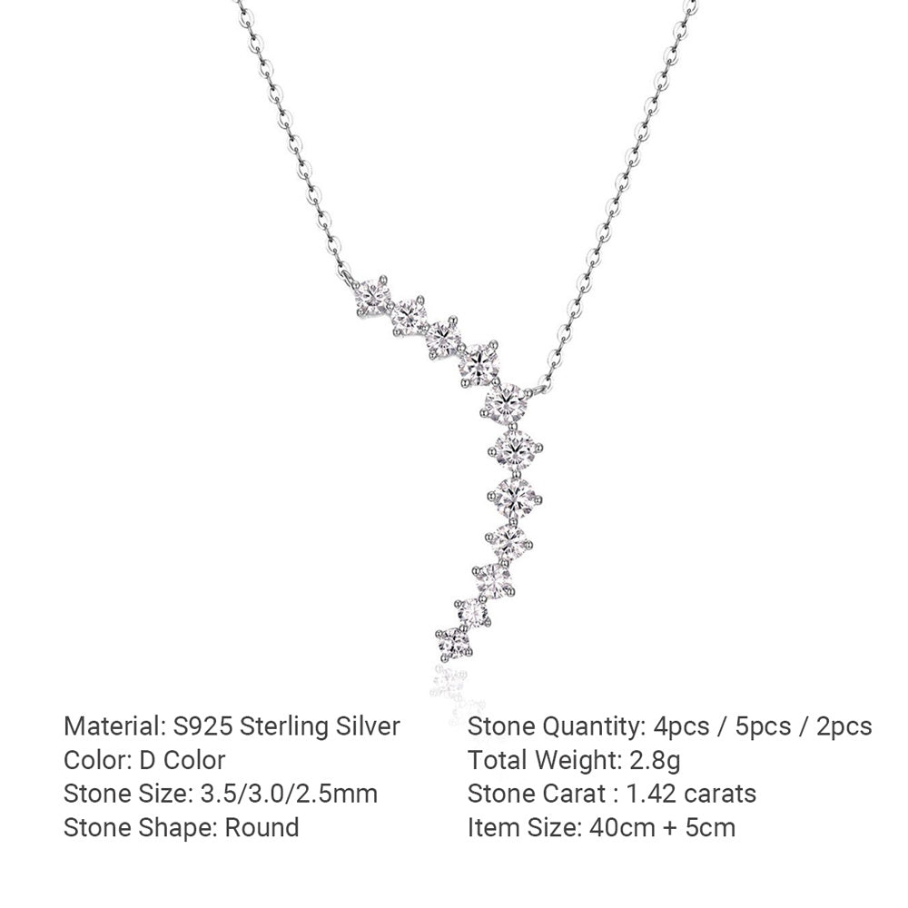 Asymmetrical Wave Geometric White Moissanite S925 Sterling Silver Necklace