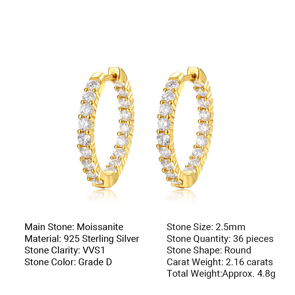 Geometric Round Hoop Moissanite 925 Sterling Silver Full Eternity Circle Huggie Earrings