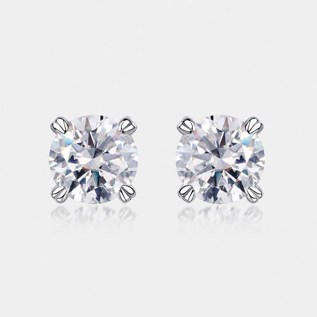 Round Cut D Color  Moissanite  Four Prong 925 Sterling Silver Minimalist Geometric Ear Stud Earrings