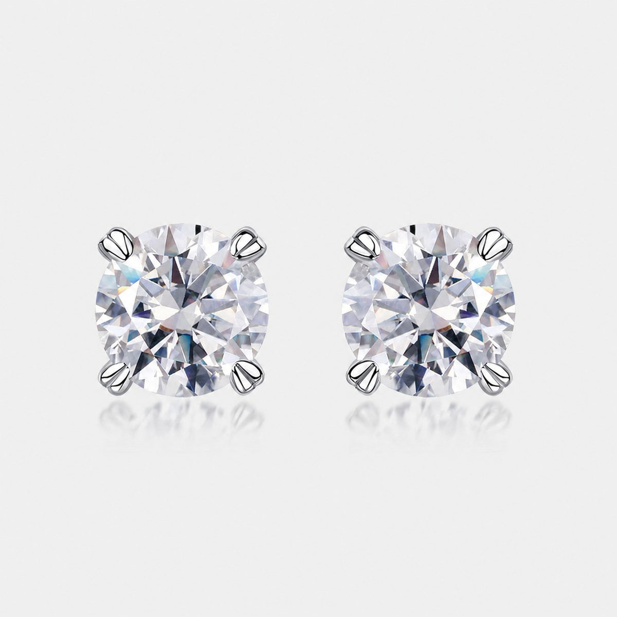 Round Cut D Color  Moissanite  Four Prong 925 Sterling Silver Minimalist Geometric Ear Stud Earrings