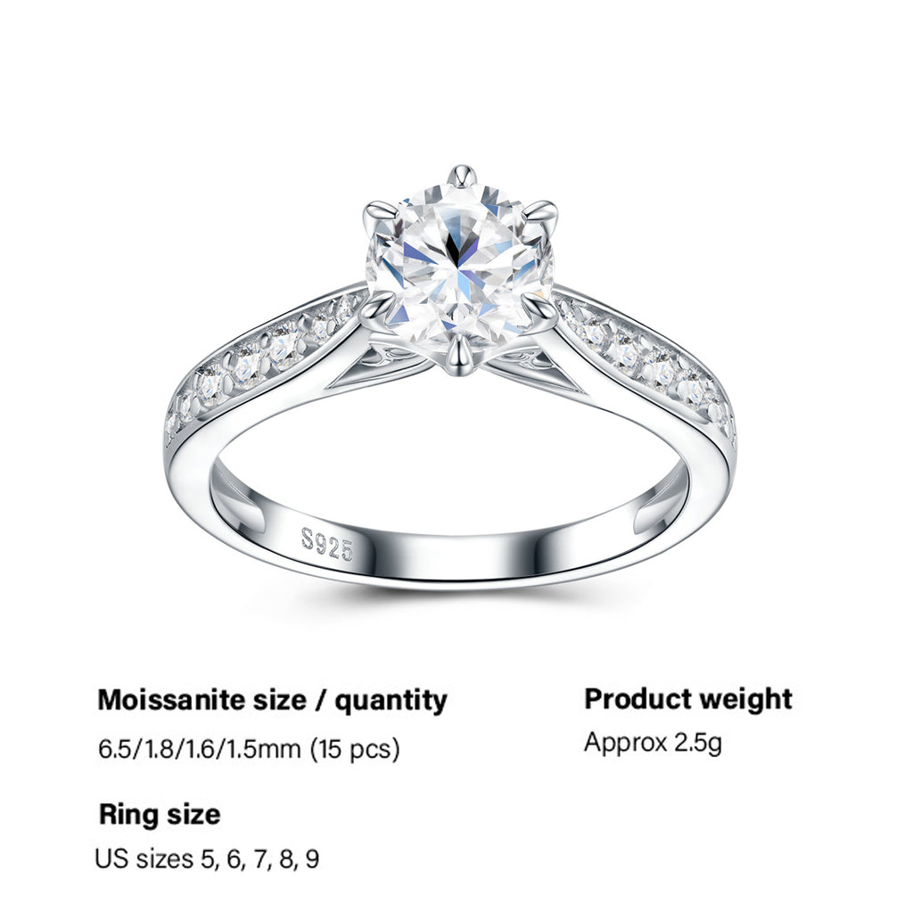 Six-prong Set Moissanite  925 Sterling Silver Ring