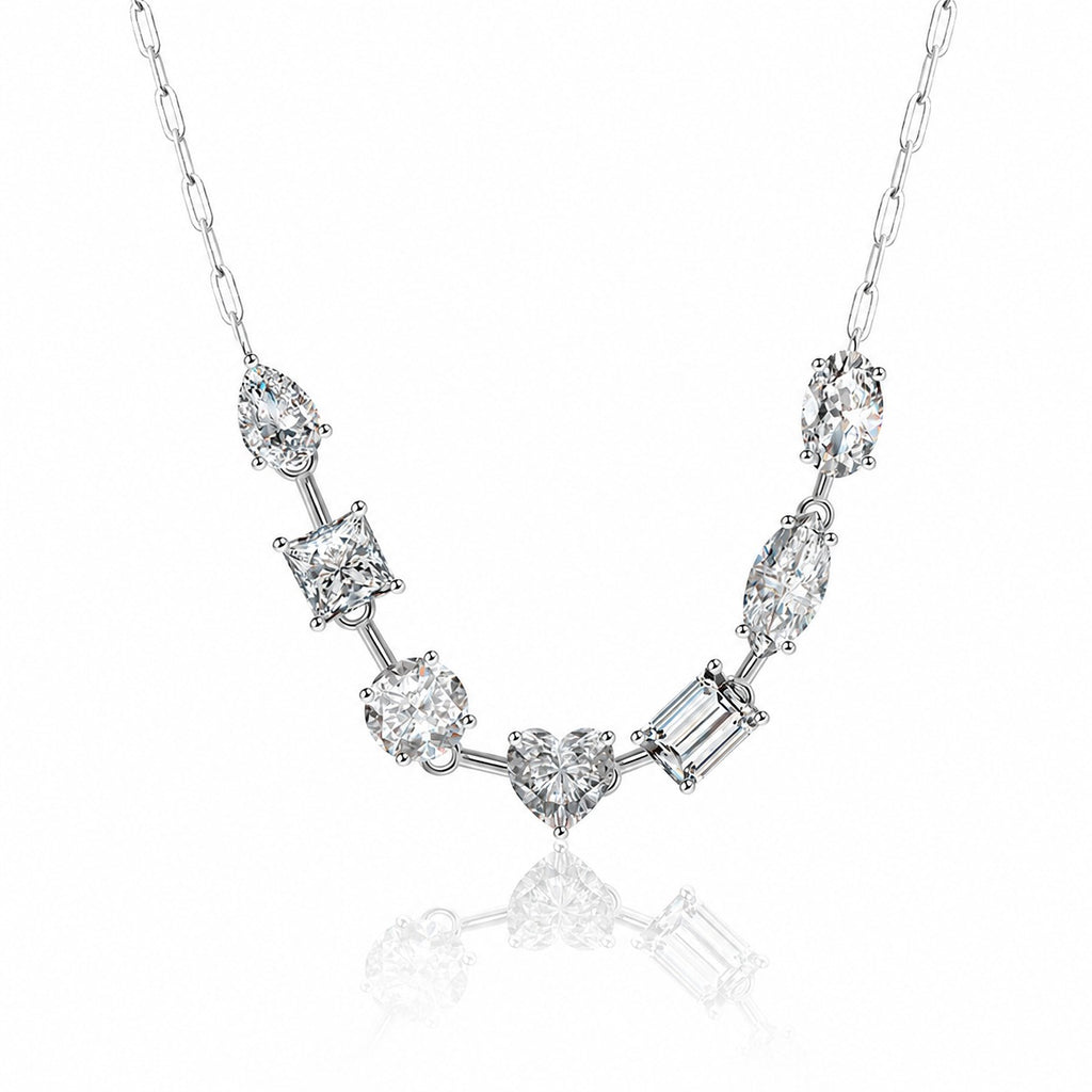 Mocanite Geometric Heart-Shaped Mixed-Cut 925 Sterling Silver Necklace