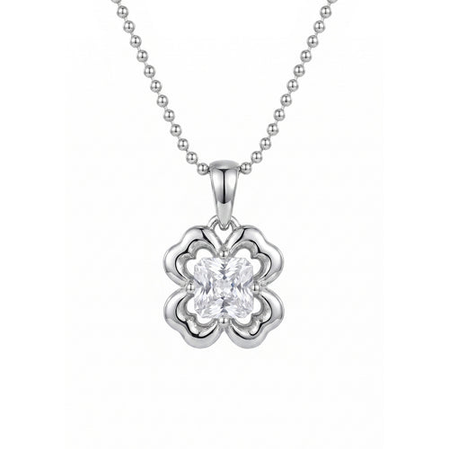 Clover Flower Cubic Zirconia 925 Sterling Silver Ball Chain Necklace