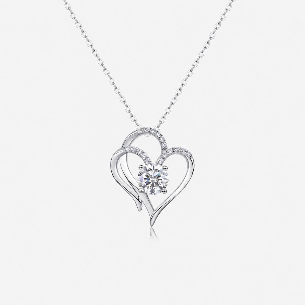 Moissanite Heart And Geometric Pendant  925 Sterling Silver Necklace