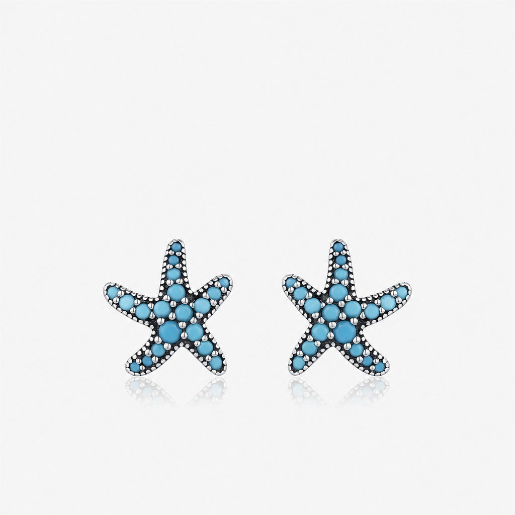 Retro Star Shaped Synthetic Turquoise 925 Sterling Silver Ocean Earrings