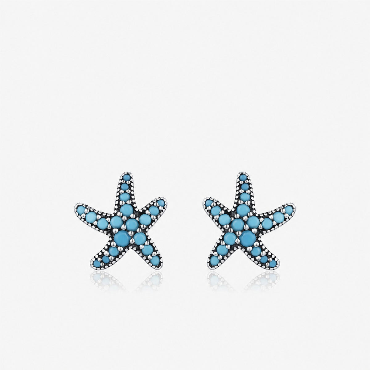 Retro Star Shaped Synthetic Turquoise 925 Sterling Silver Ocean Earrings