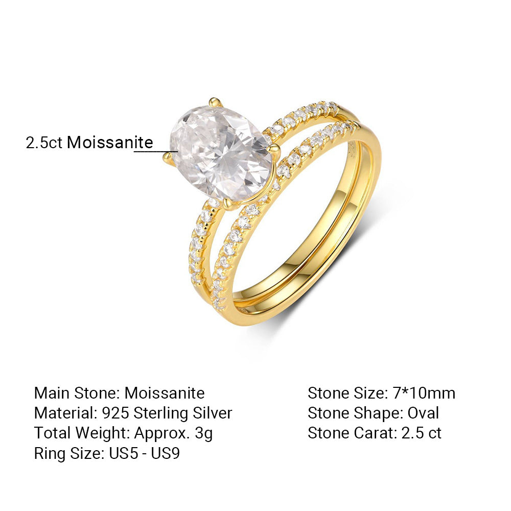 Oval-cut Moissanite 925 Sterling Silver Ring Set