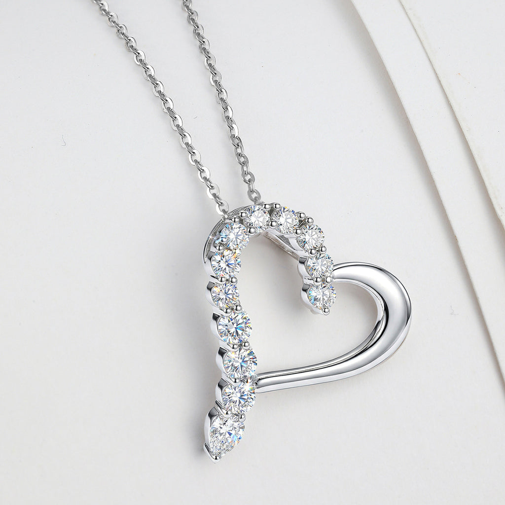 Asymmetrical Hollow Heart Moissanite  925 Sterling Silver  Necklace