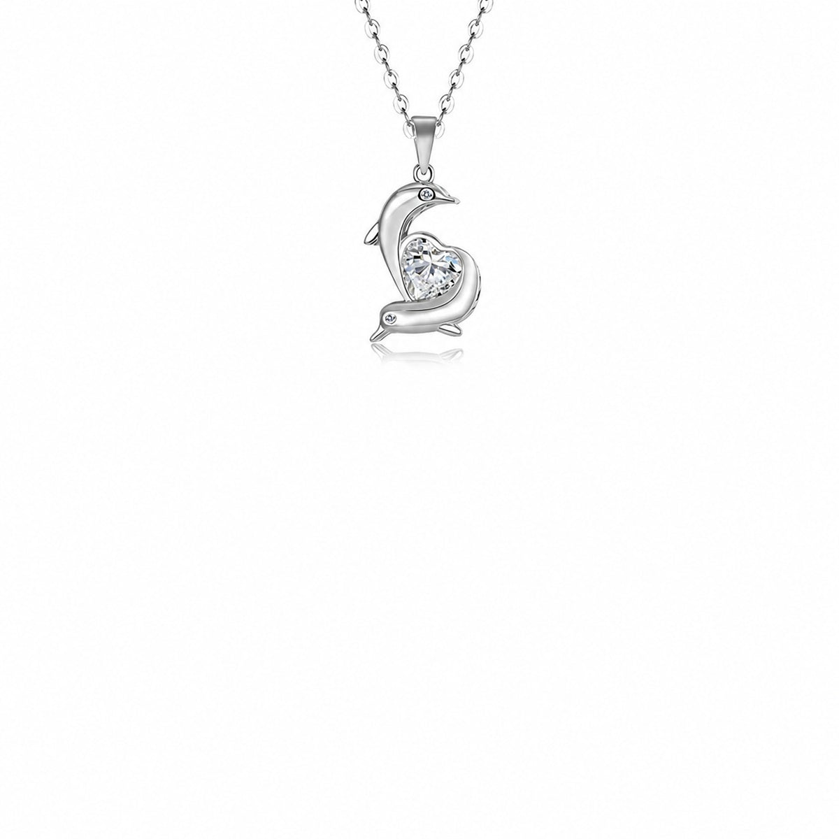 Dolphin Embrace Heart Shaped Moissanite S925 Sterling Silver Pendant Necklace