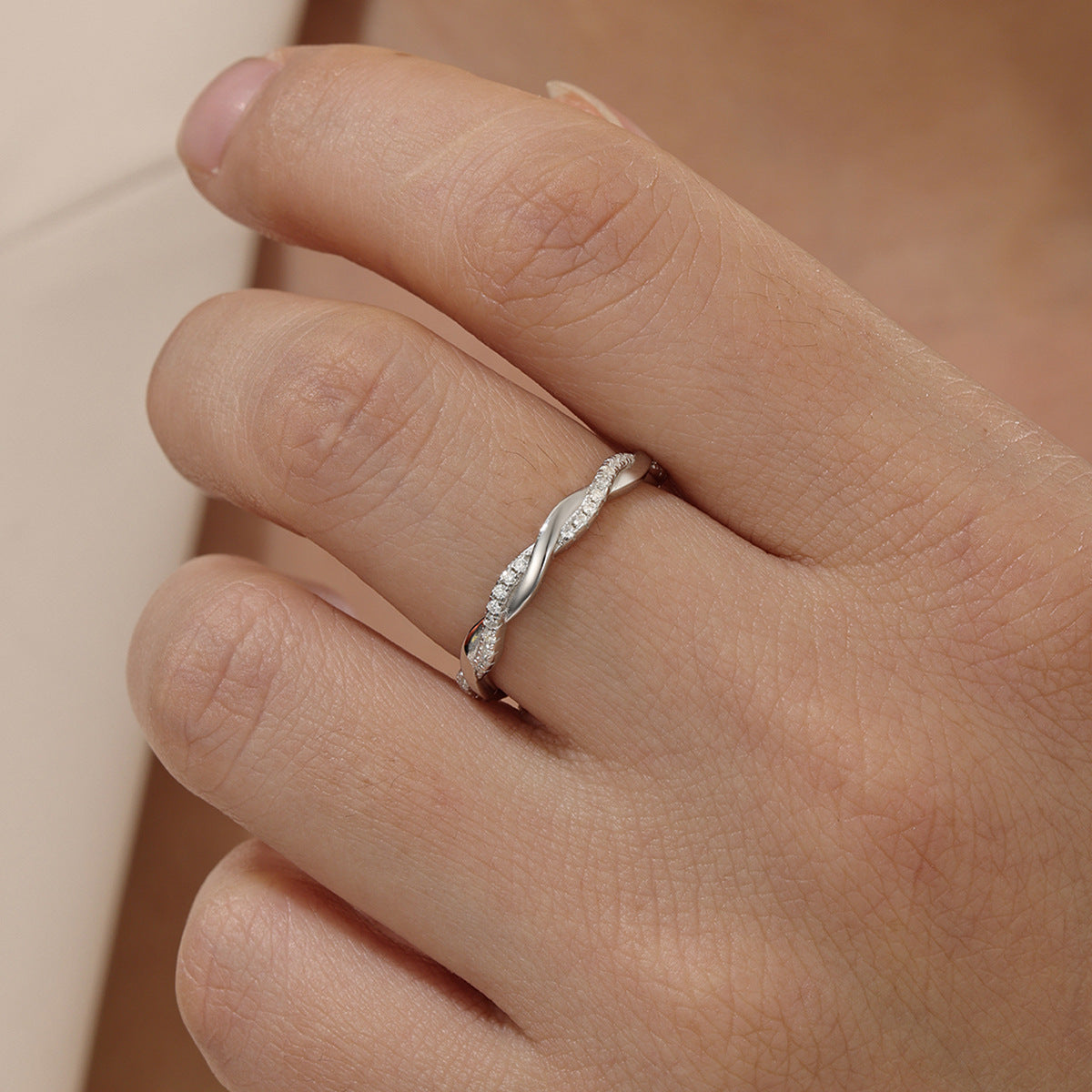 Moissanite Twisted Braided 925 Sterling Silver Full Eternity Geometric Band Ring