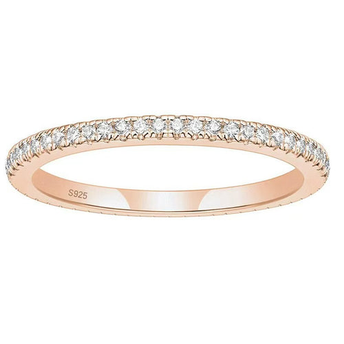 Cubic Zirconia Slim Single Row 925 Sterling Silver Geometric Stackable Tail Ring