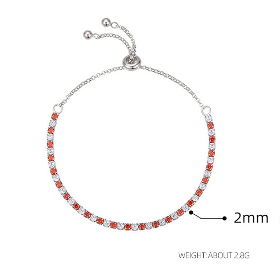 Geometric Design Cubic Zirconia Fashion Tennis Women in 925 Sterling Silver with Adjustable Bracelet